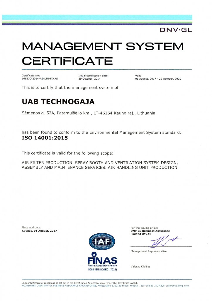 Filter production management system certification